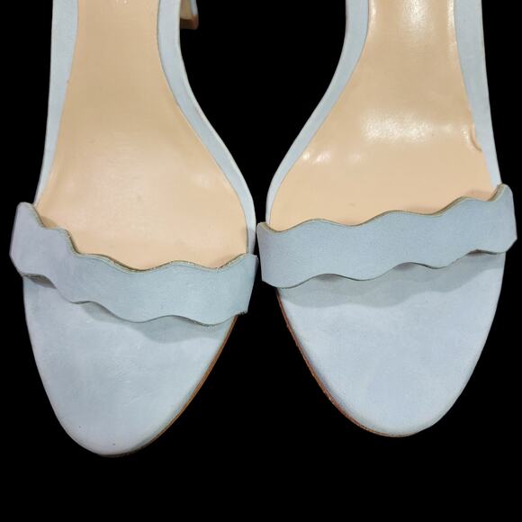 Loeffler Randall Reina Heel Blue Sandals Ankle Strap Leather Wavy Scalloped 8.5 - Picture 4 of 15
